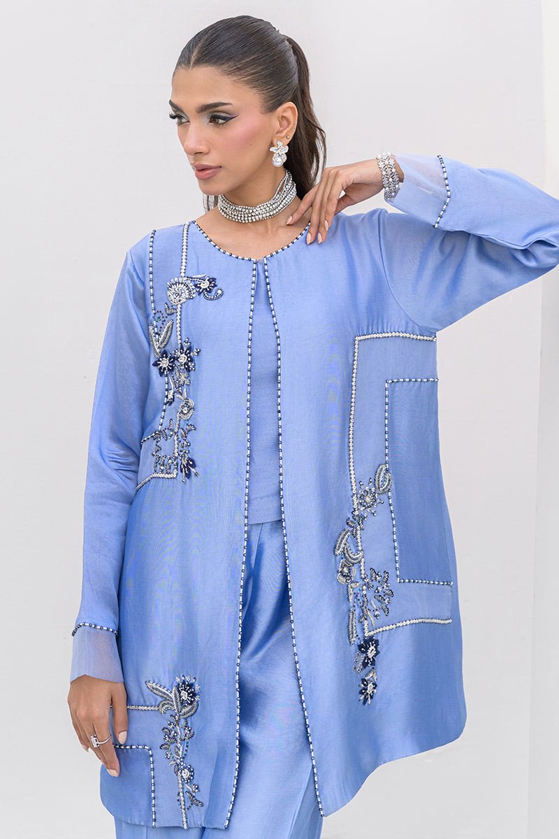 Chic Ophicial | Aarzu Luxe Pret | Moon Light Tiles-Brand:Chic Ophicial-Type:Ladies Clothes-Periwinkle-Sheesha Silk-House of Maryam- Buy in UK, USA