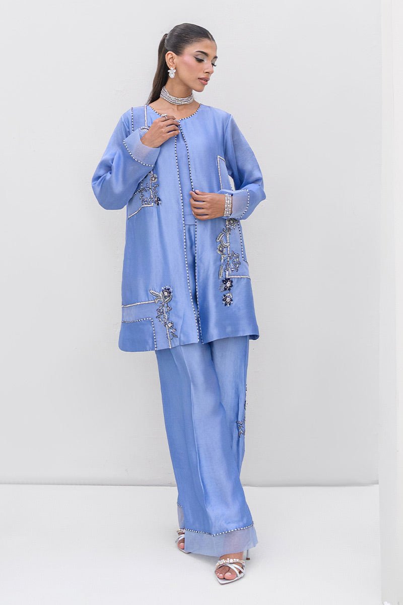 Chic Ophicial | Aarzu Luxe Pret | Moon Light Tiles-Brand:Chic Ophicial-Type:Ladies Clothes-Periwinkle-Sheesha Silk-House of Maryam- Buy in UK, USA