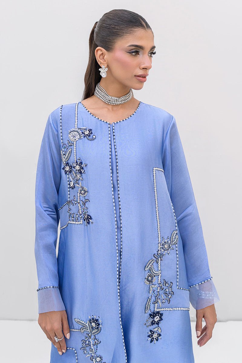 Chic Ophicial | Aarzu Luxe Pret | Moon Light Tiles-Brand:Chic Ophicial-Type:Ladies Clothes-Periwinkle-Sheesha Silk-House of Maryam- Buy in UK, USA