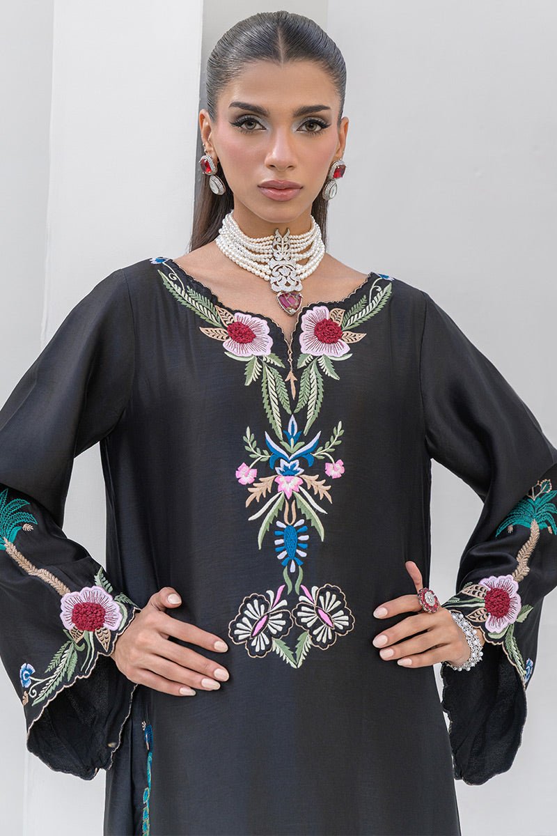 Chic Ophicial | Aarzu Luxe Pret | Nocturne Bloom-Brand:Chic Ophicial-Type:Ladies Clothes-Black-Sheesha Silk-House of Maryam- Buy in UK, USA