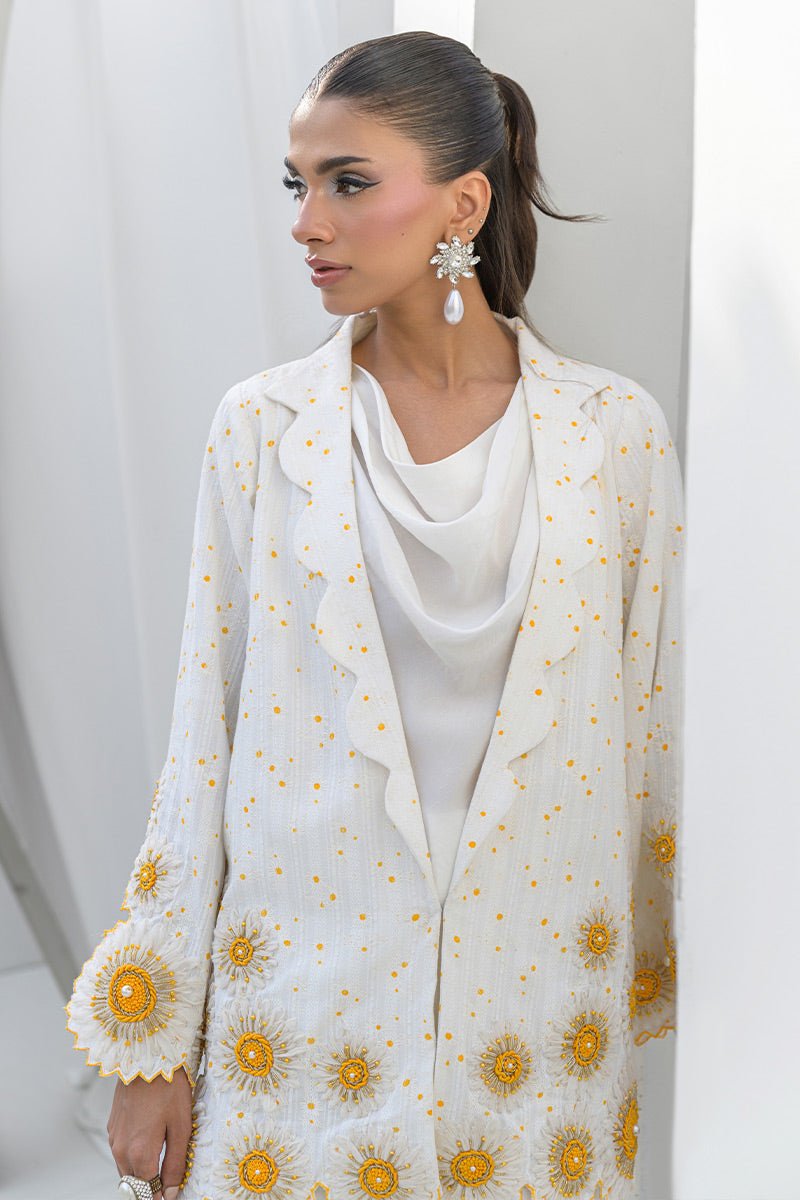 Chic Ophicial | Aarzu Luxe Pret | Sunkissed Sunflower-Brand:Chic Ophicial-Type:Ladies Clothes-White-Sheesha Silk-House of Maryam- Buy in UK, USA