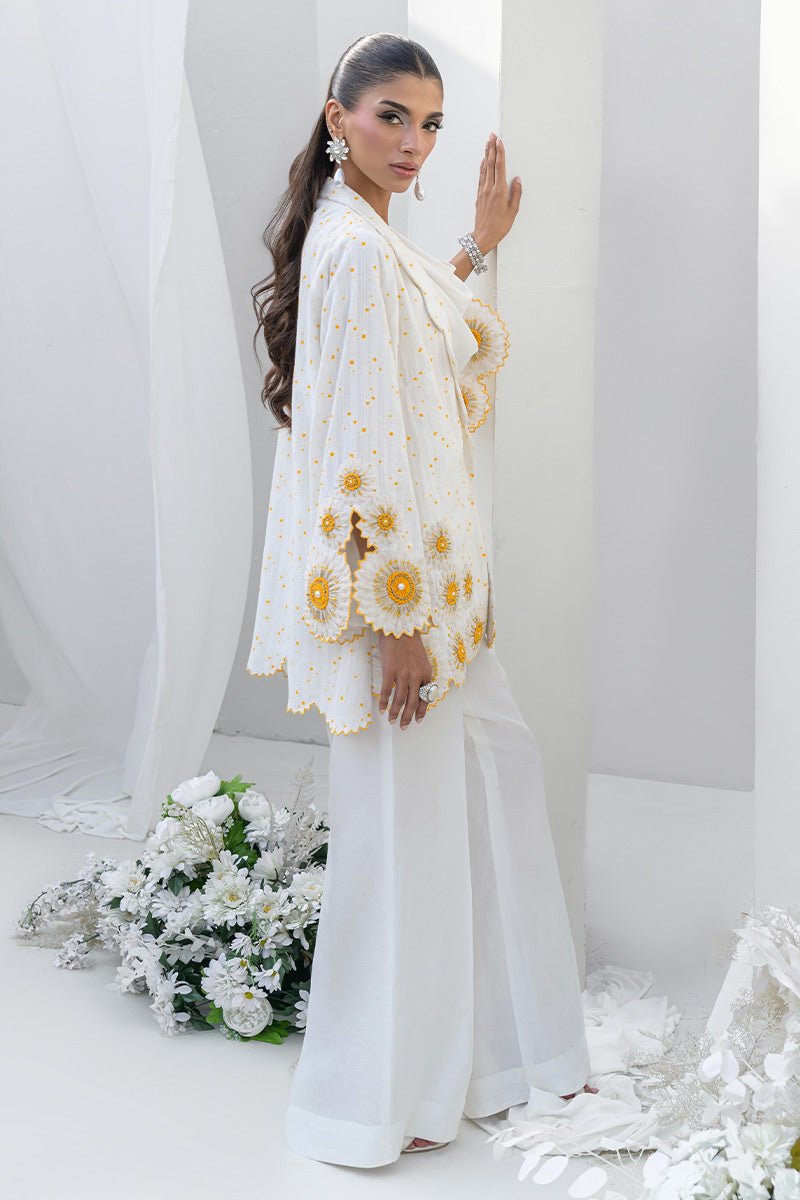 Chic Ophicial | Aarzu Luxe Pret | Sunkissed Sunflower-Brand:Chic Ophicial-Type:Ladies Clothes-White-Sheesha Silk-House of Maryam- Buy in UK, USA