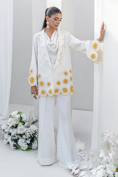 Chic Ophicial | Aarzu Luxe Pret | Sunkissed Sunflower-Brand:Chic Ophicial-Type:Ladies Clothes-White-Sheesha Silk-House of Maryam- Buy in UK, USA