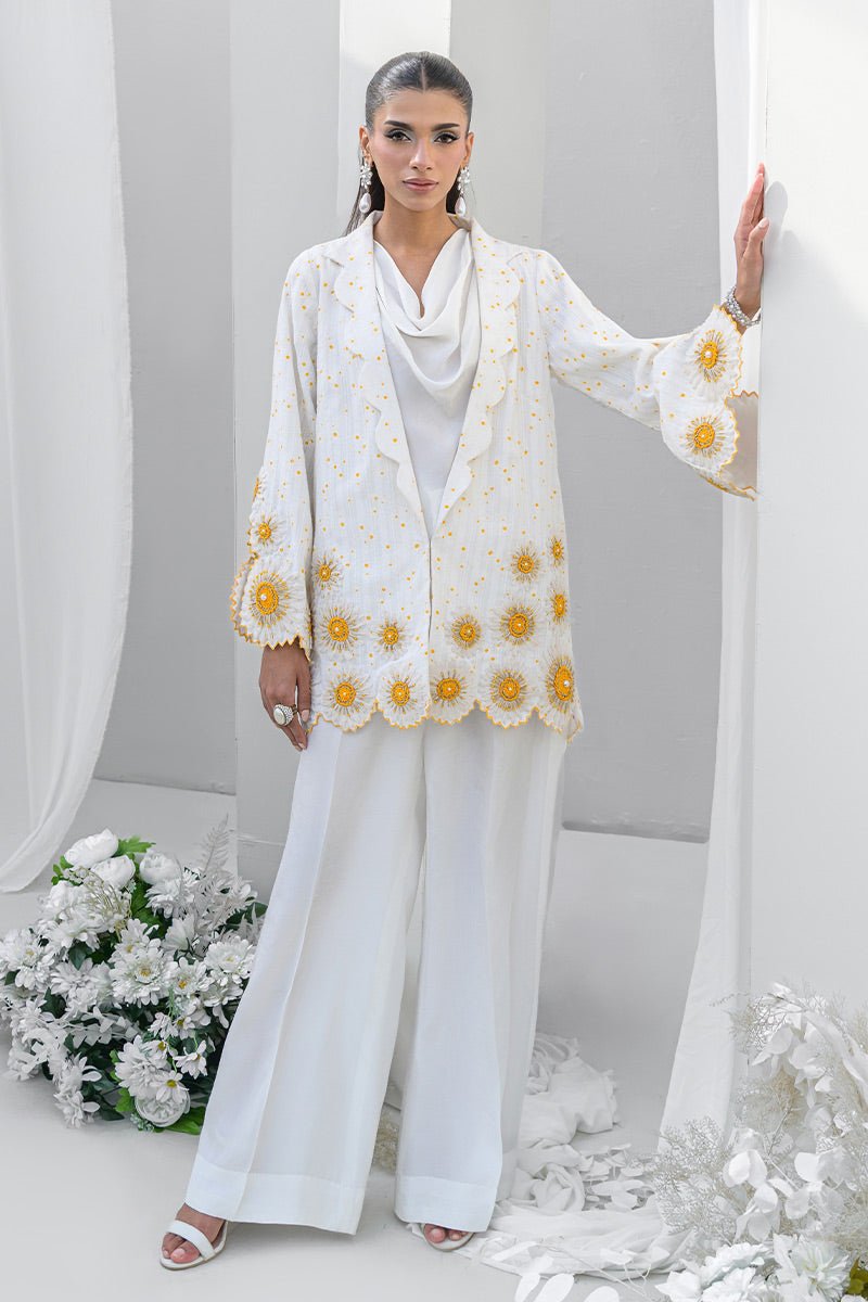 Chic Ophicial | Aarzu Luxe Pret | Sunkissed Sunflower-Brand:Chic Ophicial-Type:Ladies Clothes-White-Sheesha Silk-House of Maryam- Buy in UK, USA