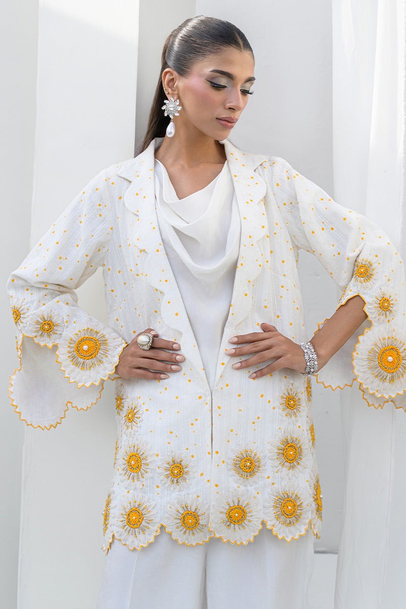 Chic Ophicial | Aarzu Luxe Pret | Sunkissed Sunflower-Brand:Chic Ophicial-Type:Ladies Clothes-White-Sheesha Silk-House of Maryam- Buy in UK, USA