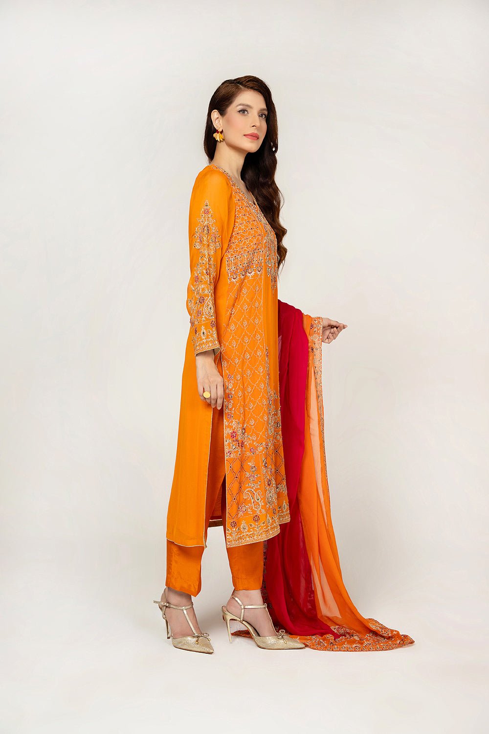 Chinyere | Formal Wedding Exclusive | (AA5363)-Brand:Chinyere-Type:Ladies Clothes-Orange-Chiffon-House of Maryam- Buy in UK, USA