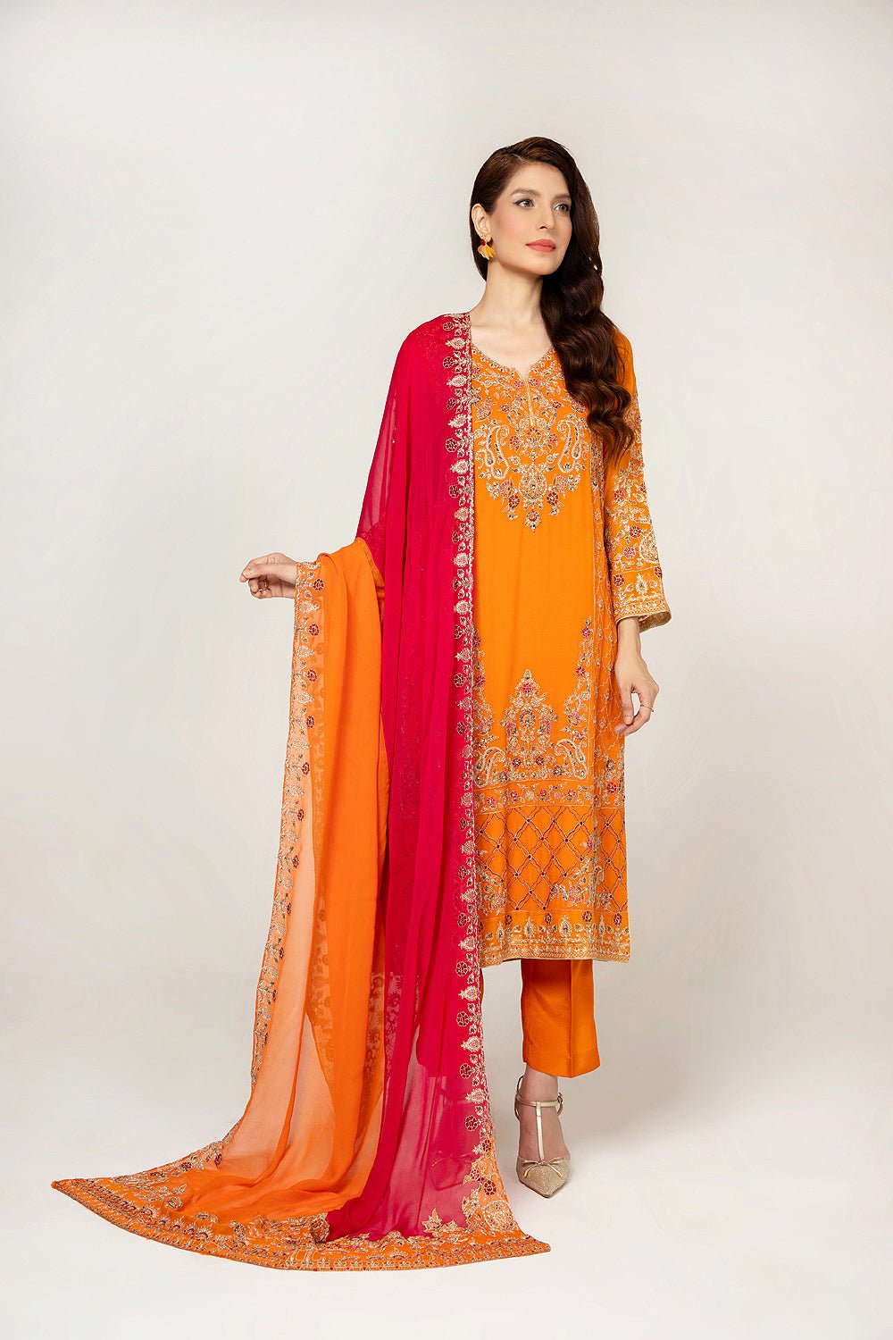 Chinyere | Formal Wedding Exclusive | (AA5363)-Brand:Chinyere-Type:Ladies Clothes-Orange-Chiffon-House of Maryam- Buy in UK, USA