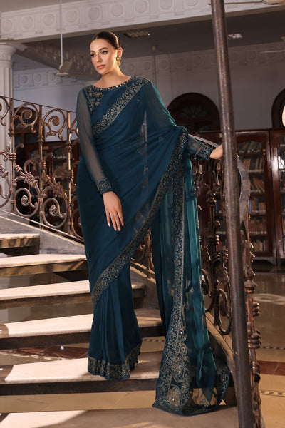 Chinyere | Formal Wedding Exclusive | (AW0007)-Brand:Chinyere-Type:Ladies Clothes-Teal Blue-Chiffon-House of Maryam- Buy in UK, USA