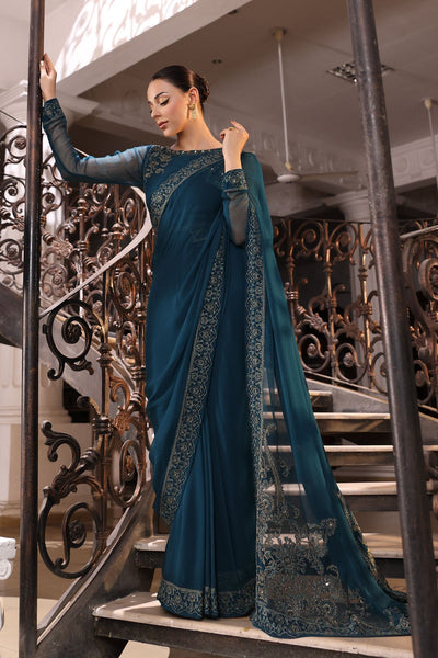 Chinyere | Formal Wedding Exclusive | (AW0007)-Brand:Chinyere-Type:Ladies Clothes-Teal Blue-Chiffon-House of Maryam- Buy in UK, USA