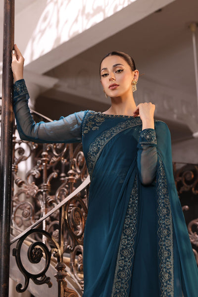 Chinyere | Formal Wedding Exclusive | (AW0007)-Brand:Chinyere-Type:Ladies Clothes-Teal Blue-Chiffon-House of Maryam- Buy in UK, USA