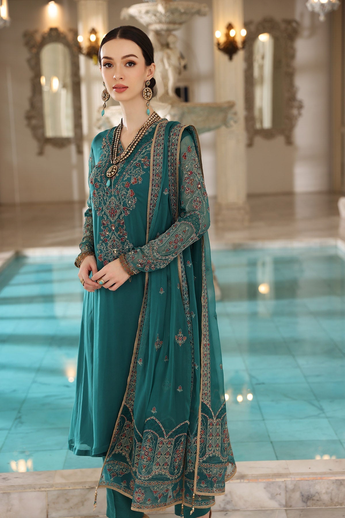 Chinyere | Formal Wedding Exclusive | Deep Sea (AA5393)-Brand:Chinyere-Type:Ladies Clothes-Sea Green-Chiffon-House of Maryam- Buy in UK, USA