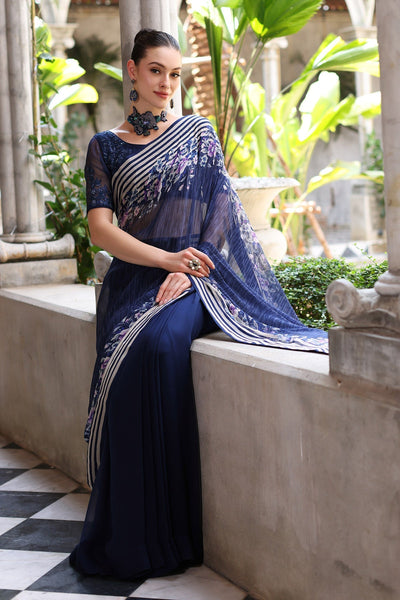 Chinyere | Formal Wedding Exclusive | DESERT ROSE S SARI (AA5355)-Brand:Chinyere-Type:Ladies Clothes-Blue-Chiffon-House of Maryam- Buy in UK, USA