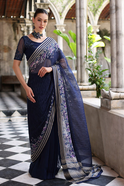 Chinyere | Formal Wedding Exclusive | DESERT ROSE S SARI (AA5355)-Brand:Chinyere-Type:Ladies Clothes-Blue-Chiffon-House of Maryam- Buy in UK, USA