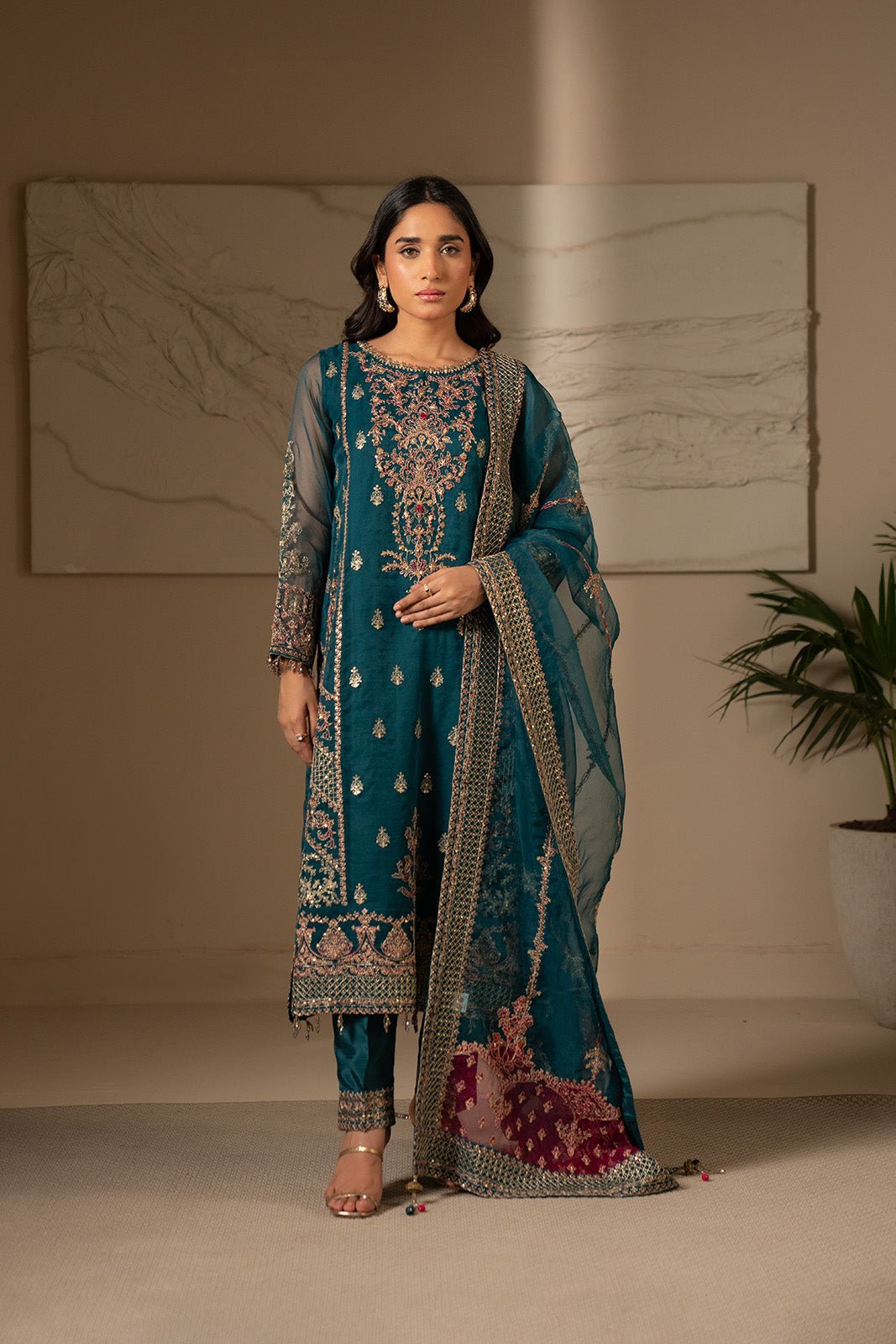 Chinyere | Formal Wedding Exclusive | (FW0006)-Brand:Chinyere-Type:Ladies Clothes-Teal-Organza-House of Maryam- Buy in UK, USA