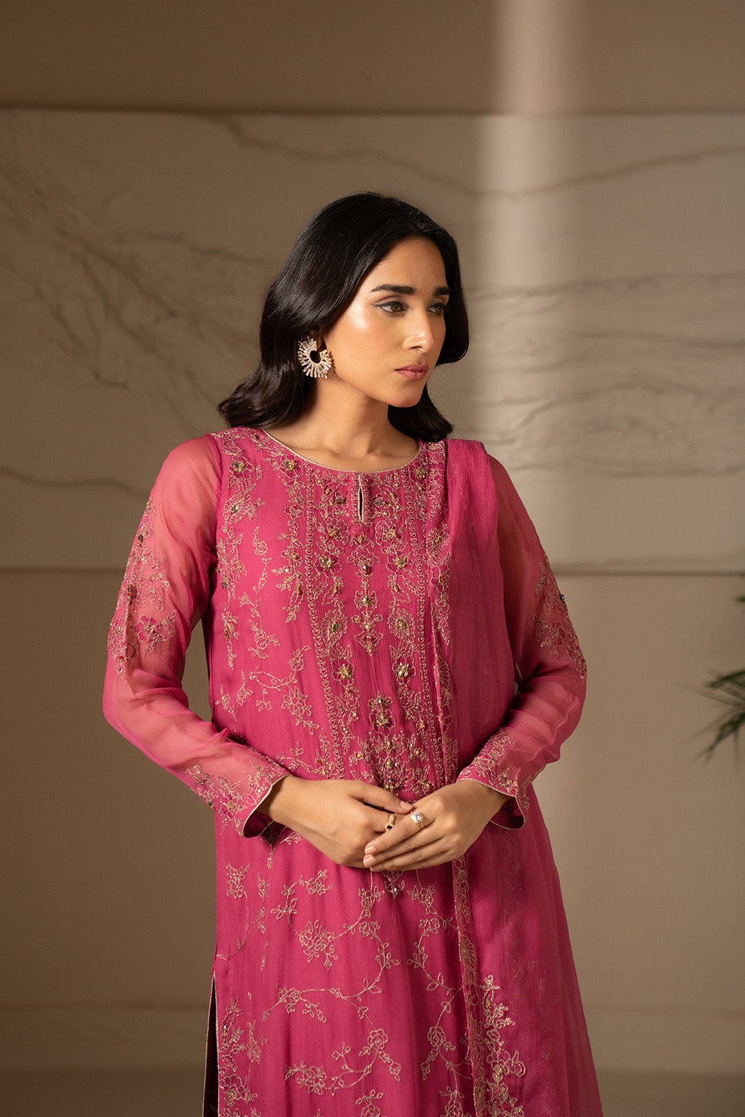 Chinyere | Formal Wedding Exclusive | (FW0007)-Brand:Chinyere-Type:Ladies Clothes-Chiffon-Hot Pink-House of Maryam- Buy in UK, USA