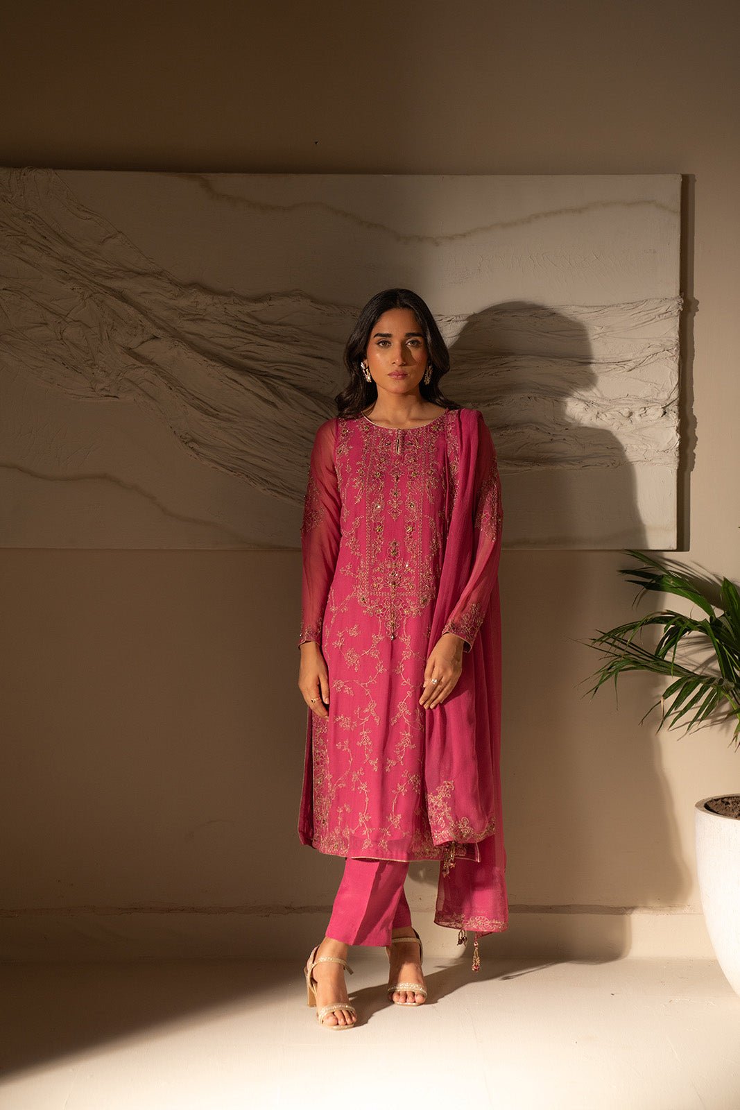 Chinyere | Formal Wedding Exclusive | (FW0007)-Brand:Chinyere-Type:Ladies Clothes-Chiffon-Hot Pink-House of Maryam- Buy in UK, USA