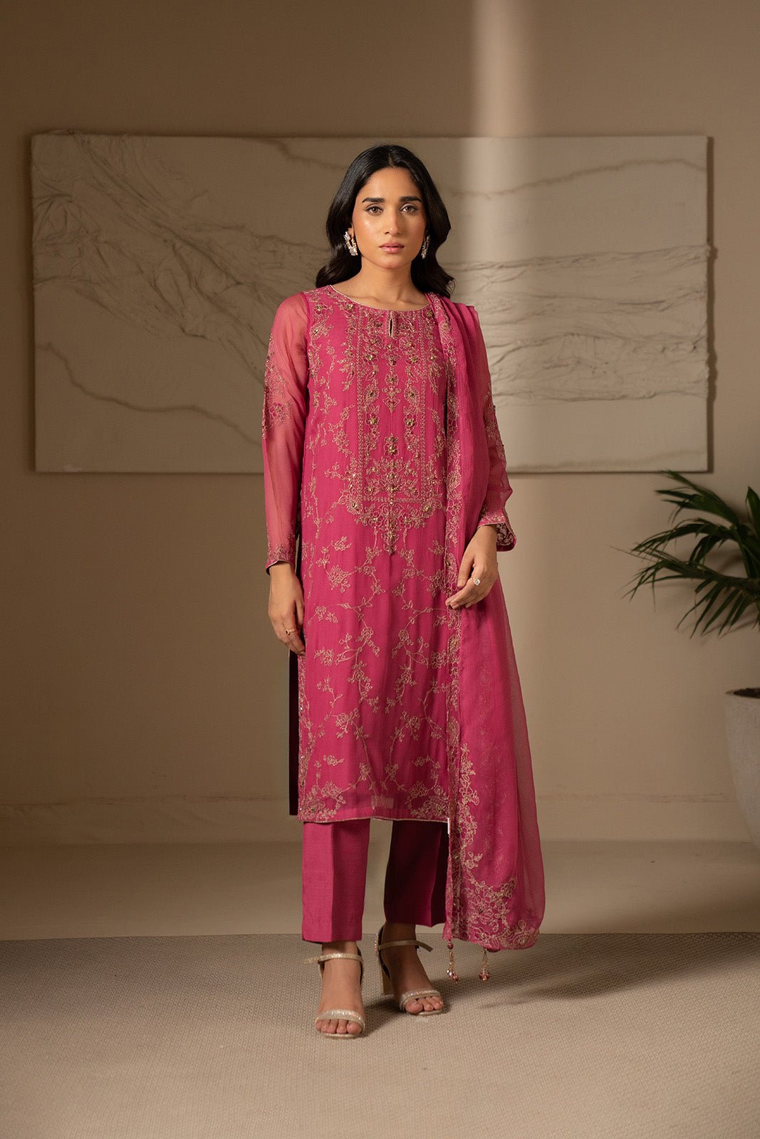 Chinyere | Formal Wedding Exclusive | (FW0007)-Brand:Chinyere-Type:Ladies Clothes-Chiffon-Hot Pink-House of Maryam- Buy in UK, USA