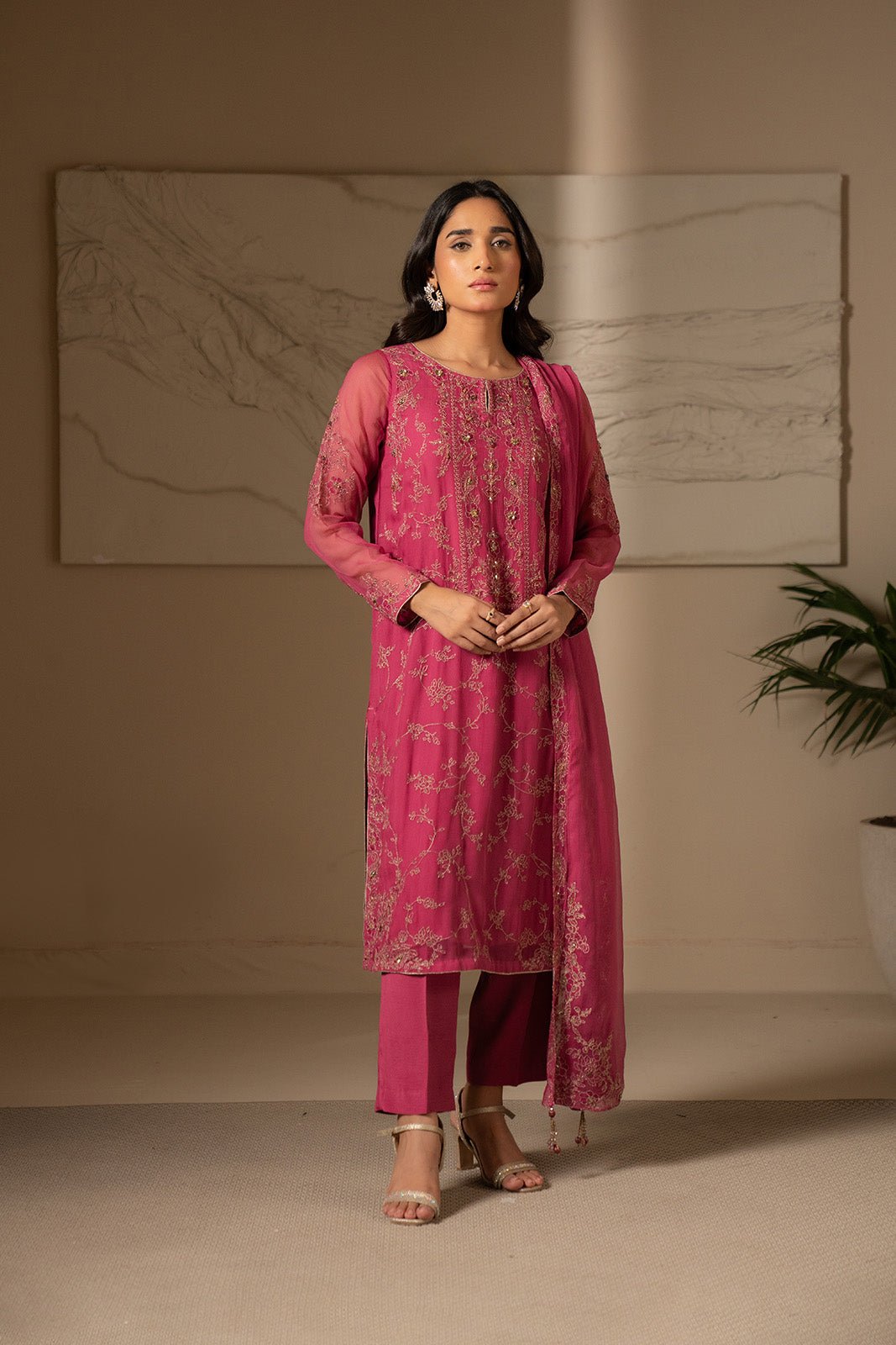 Chinyere | Formal Wedding Exclusive | (FW0007)-Brand:Chinyere-Type:Ladies Clothes-Chiffon-Hot Pink-House of Maryam- Buy in UK, USA
