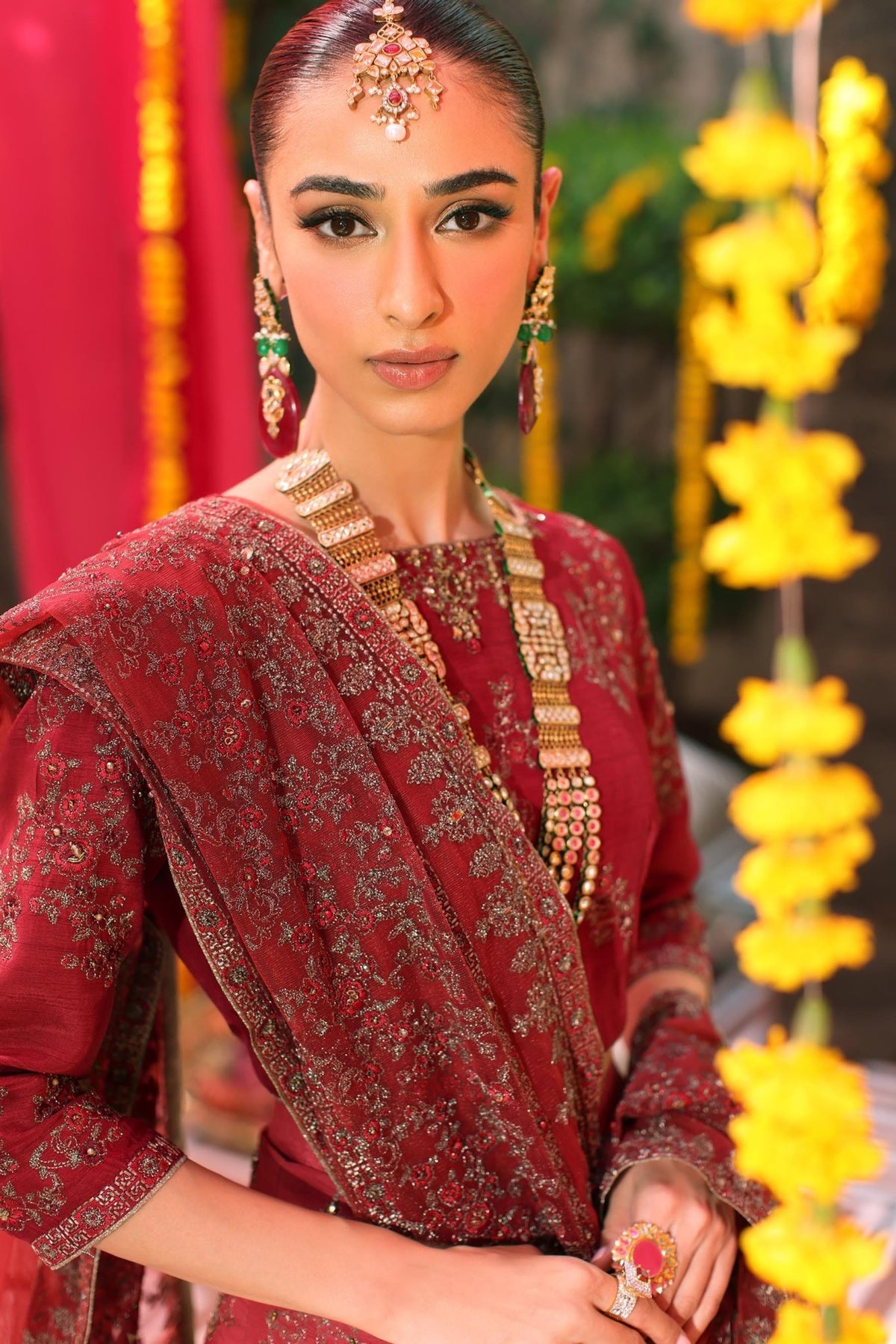 Chinyere | Formal Wedding Exclusive | JAHAN ARA F (AA5110)-Brand:Chinyere-Type:Ladies Clothes-Maroon-Korean Silk-House of Maryam- Buy in UK, USA