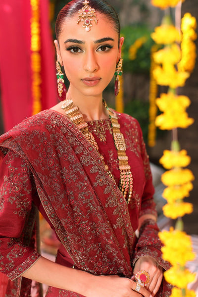 Chinyere | Formal Wedding Exclusive | JAHAN ARA F (AA5110)-Brand:Chinyere-Type:Ladies Clothes-Maroon-Korean Silk-House of Maryam- Buy in UK, USA