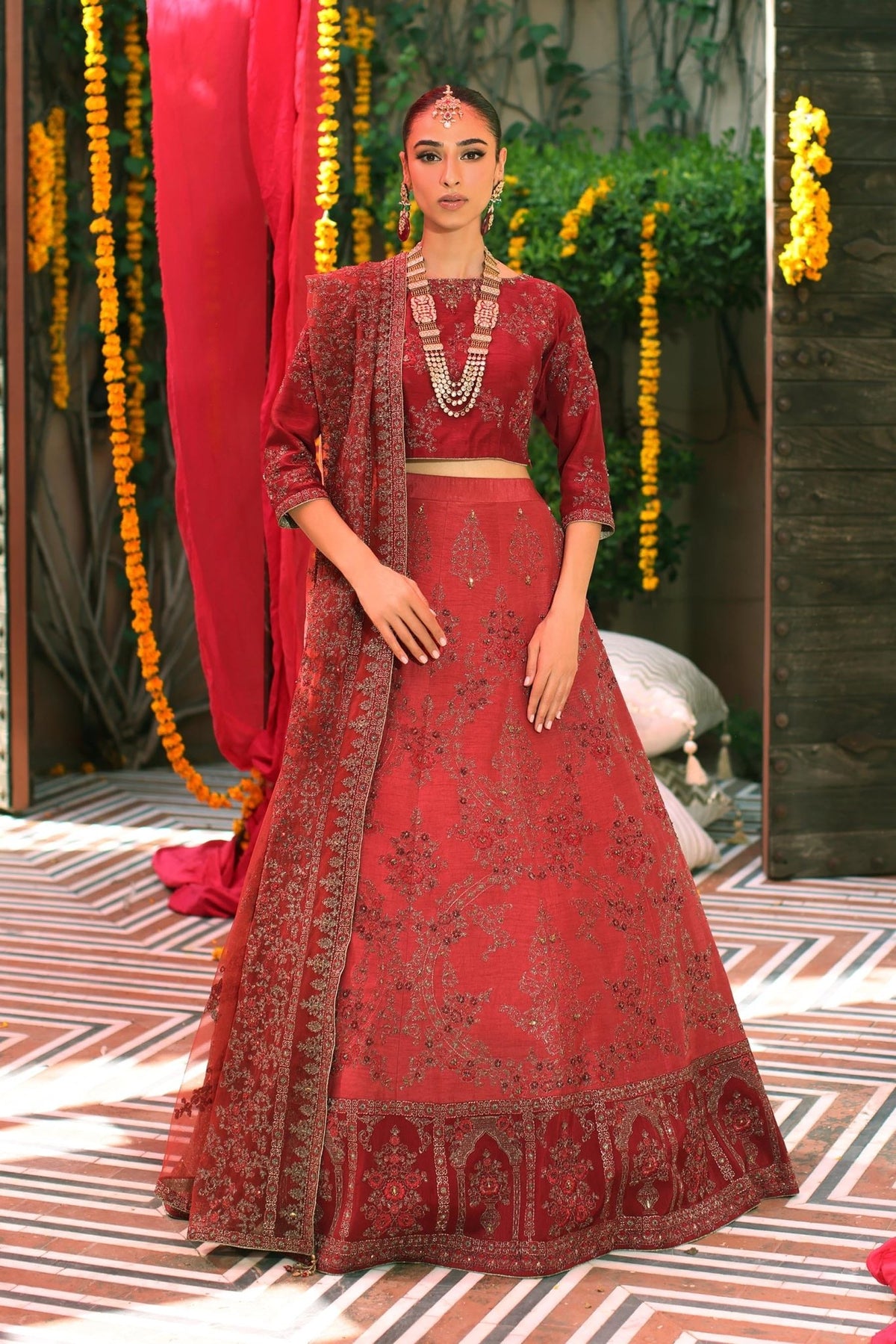 Chinyere | Formal Wedding Exclusive | JAHAN ARA F (AA5110)-Brand:Chinyere-Type:Ladies Clothes-Maroon-Korean Silk-House of Maryam- Buy in UK, USA