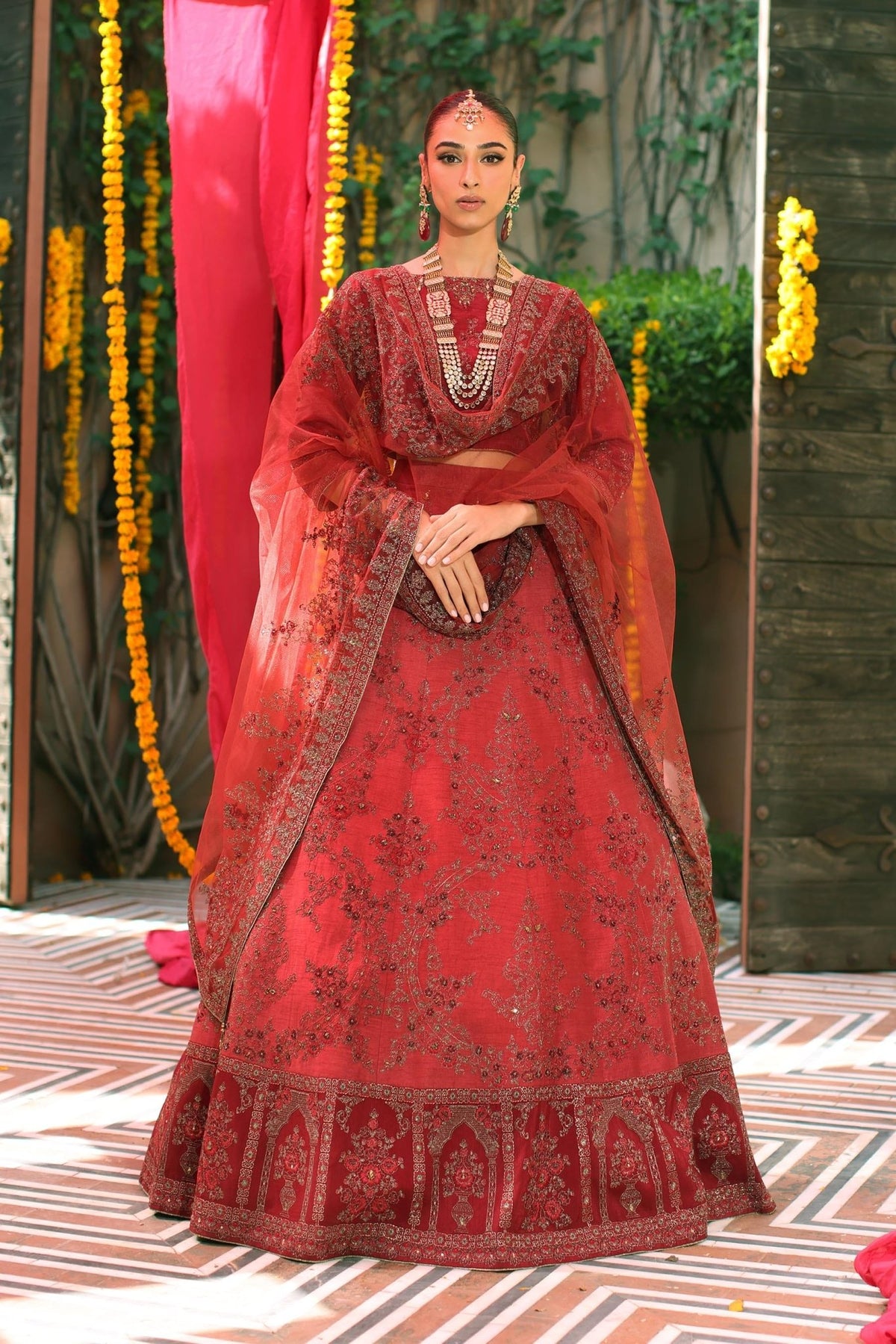 Chinyere | Formal Wedding Exclusive | JAHAN ARA F (AA5110)-Brand:Chinyere-Type:Ladies Clothes-Maroon-Korean Silk-House of Maryam- Buy in UK, USA