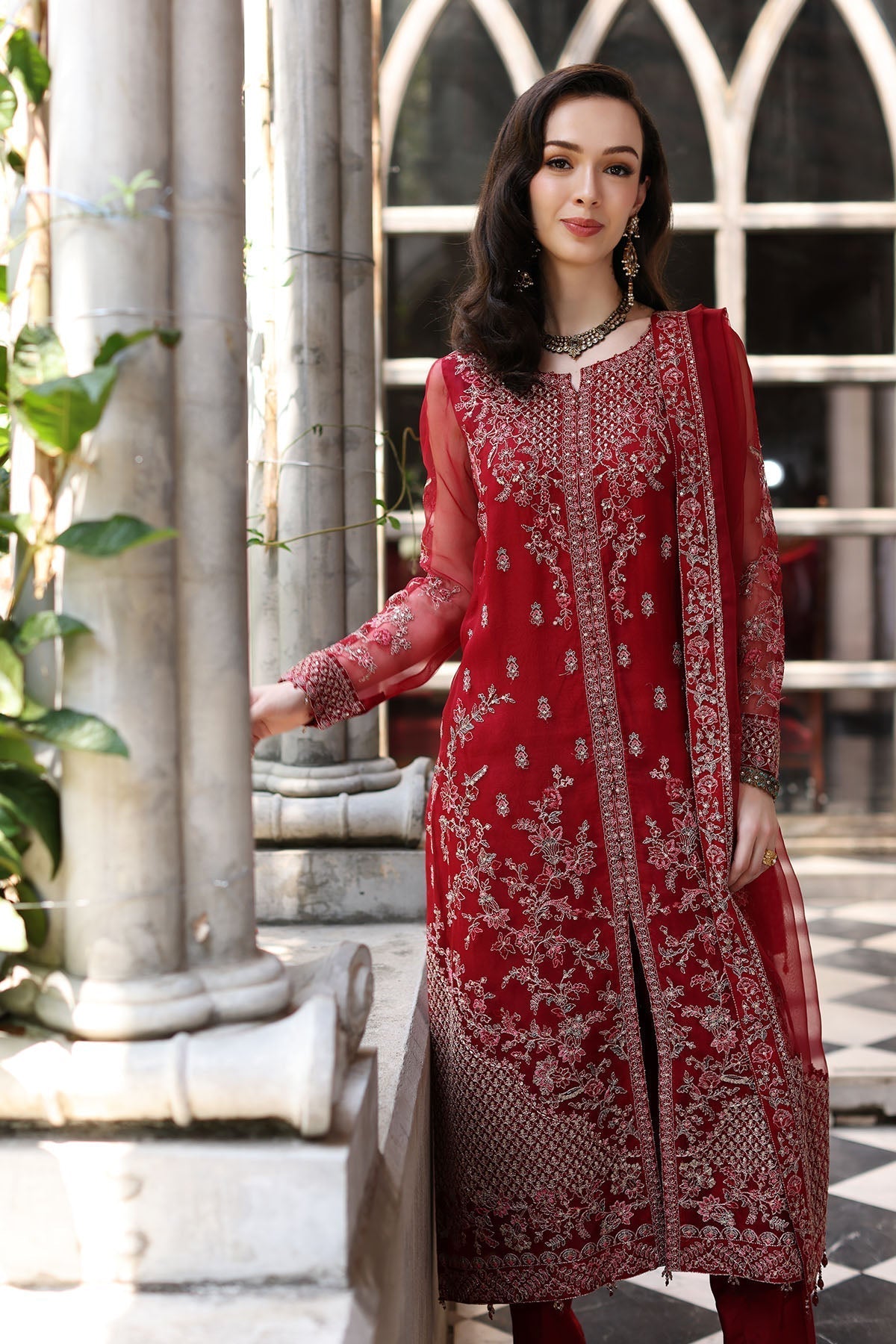 Chinyere | Formal Wedding Exclusive | MAHAY B (AA5356)-Brand:Chinyere-Type:Ladies Clothes-Maroon-Organza-House of Maryam- Buy in UK, USA