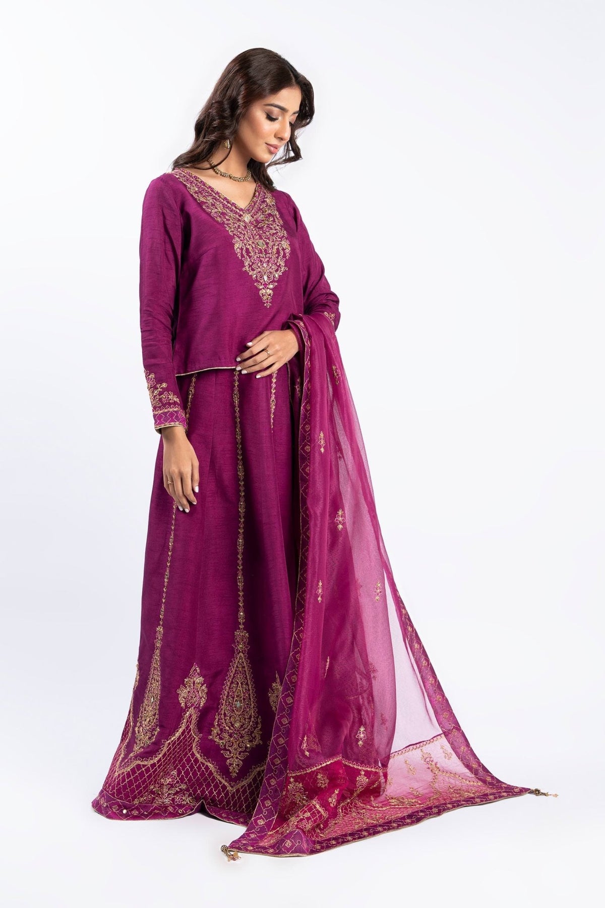 Chinyere | Formal Wedding Exclusive | MEHR UN NISA S (AA5069)-Brand:Chinyere-Type:Ladies Clothes-Purple-Korean Silk-House of Maryam- Buy in UK, USA