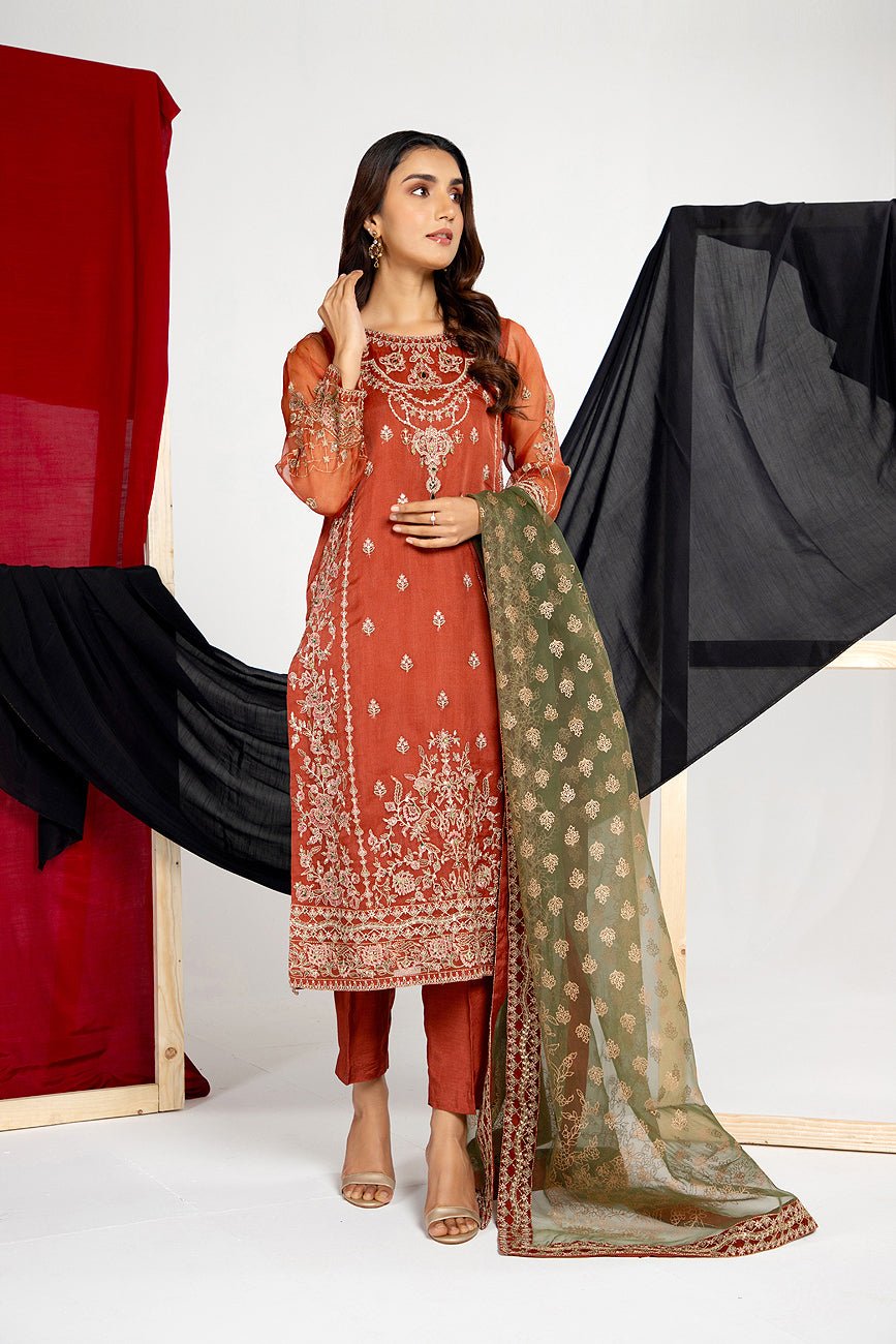 Chinyere | Formal Wedding Exclusive | NUT SHELL (AA5226)-Brand:Chinyere-Type:Ladies Clothes-Rust-Organza-House of Maryam- Buy in UK, USA