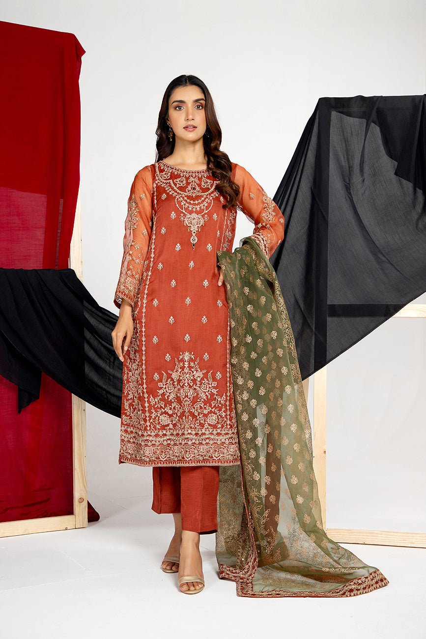 Chinyere | Formal Wedding Exclusive | NUT SHELL (AA5226)-Brand:Chinyere-Type:Ladies Clothes-Rust-Organza-House of Maryam- Buy in UK, USA