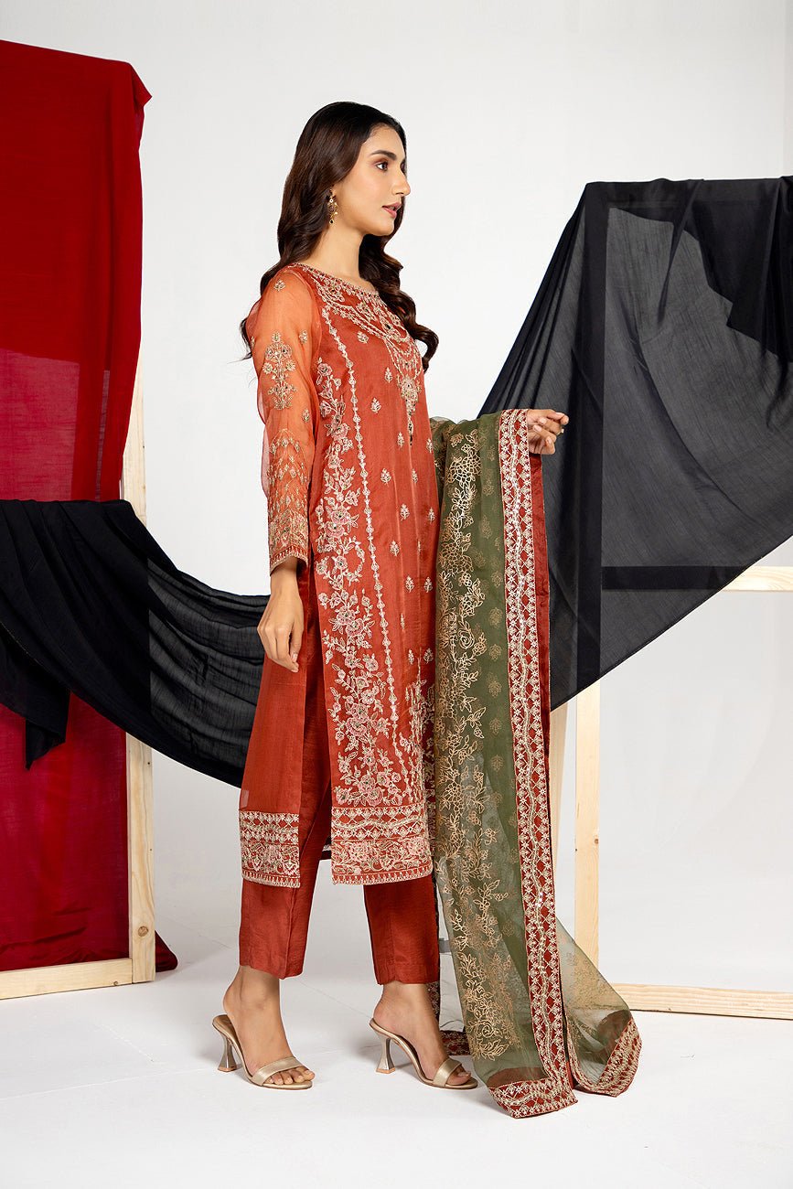 Chinyere | Formal Wedding Exclusive | NUT SHELL (AA5226)-Brand:Chinyere-Type:Ladies Clothes-Rust-Organza-House of Maryam- Buy in UK, USA
