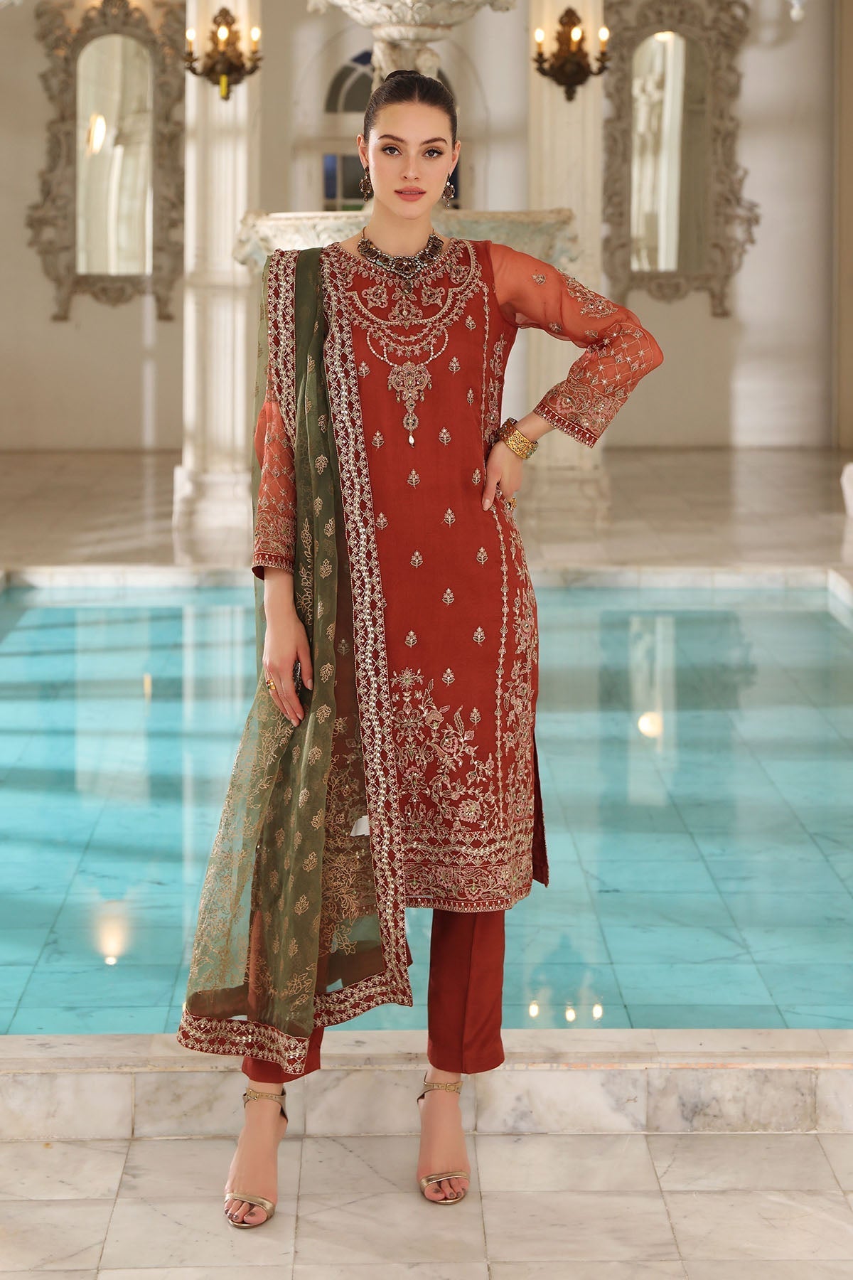 Chinyere | Formal Wedding Exclusive | NUT SHELL (AA5226)-Brand:Chinyere-Type:Ladies Clothes-Rust-Organza-House of Maryam- Buy in UK, USA