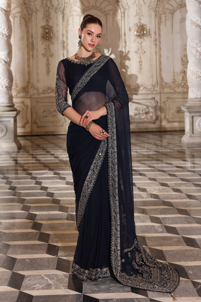Chinyere | Formal Wedding Exclusive | ROYAL PEACE S SARI (AA5338)-Brand:Chinyere-Type:Ladies Clothes-Dark Blue-Chiffon-House of Maryam- Buy in UK, USA