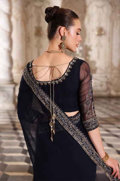 Chinyere | Formal Wedding Exclusive | ROYAL PEACE S SARI (AA5338)-Brand:Chinyere-Type:Ladies Clothes-Dark Blue-Chiffon-House of Maryam- Buy in UK, USA