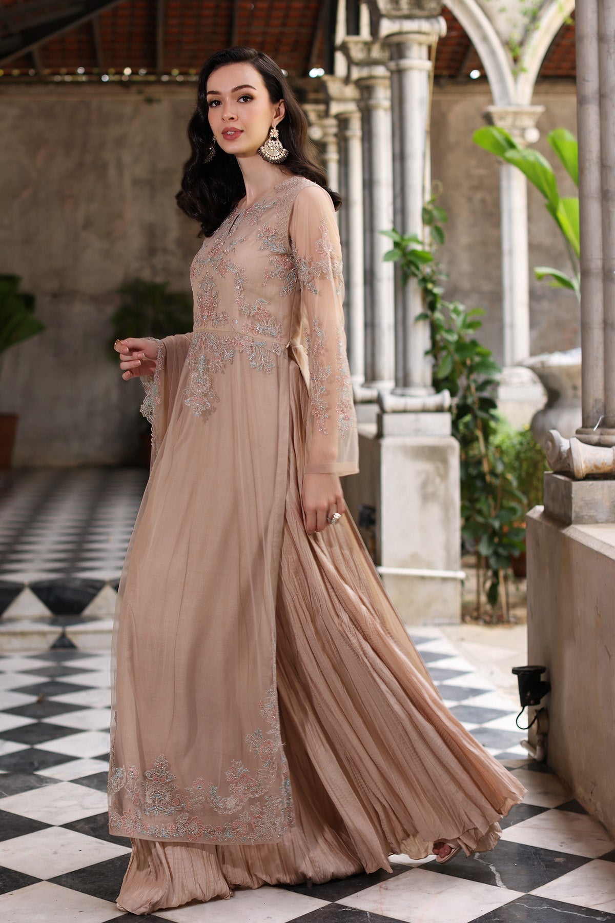 Chinyere | Formal Wedding Exclusive | SEA SHELL K (AA5354)-Brand:Chinyere-Type:Ladies Clothes-Beige-Net-House of Maryam- Buy in UK, USA