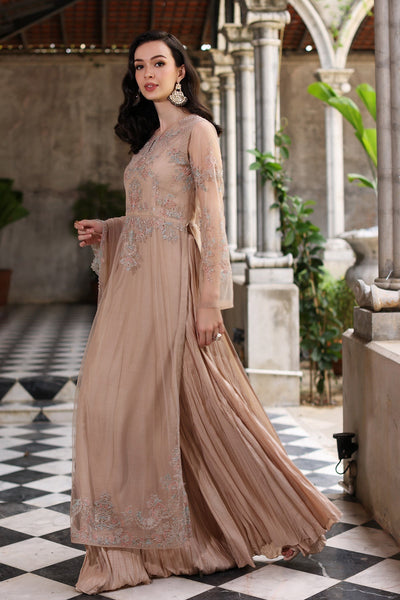 Chinyere | Formal Wedding Exclusive | SEA SHELL K (AA5354)-Brand:Chinyere-Type:Ladies Clothes-Beige-Net-House of Maryam- Buy in UK, USA