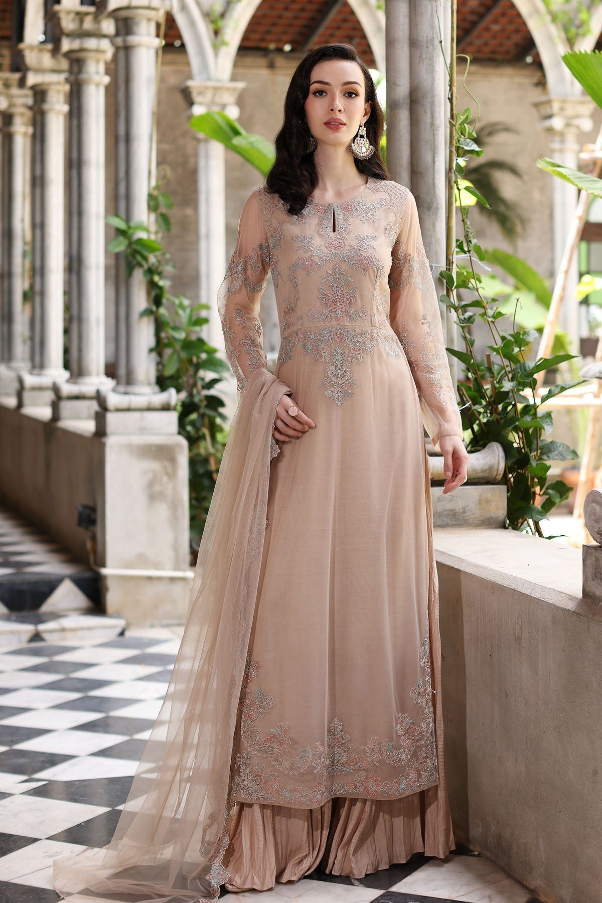 Chinyere | Formal Wedding Exclusive | SEA SHELL K (AA5354)-Brand:Chinyere-Type:Ladies Clothes-Beige-Net-House of Maryam- Buy in UK, USA