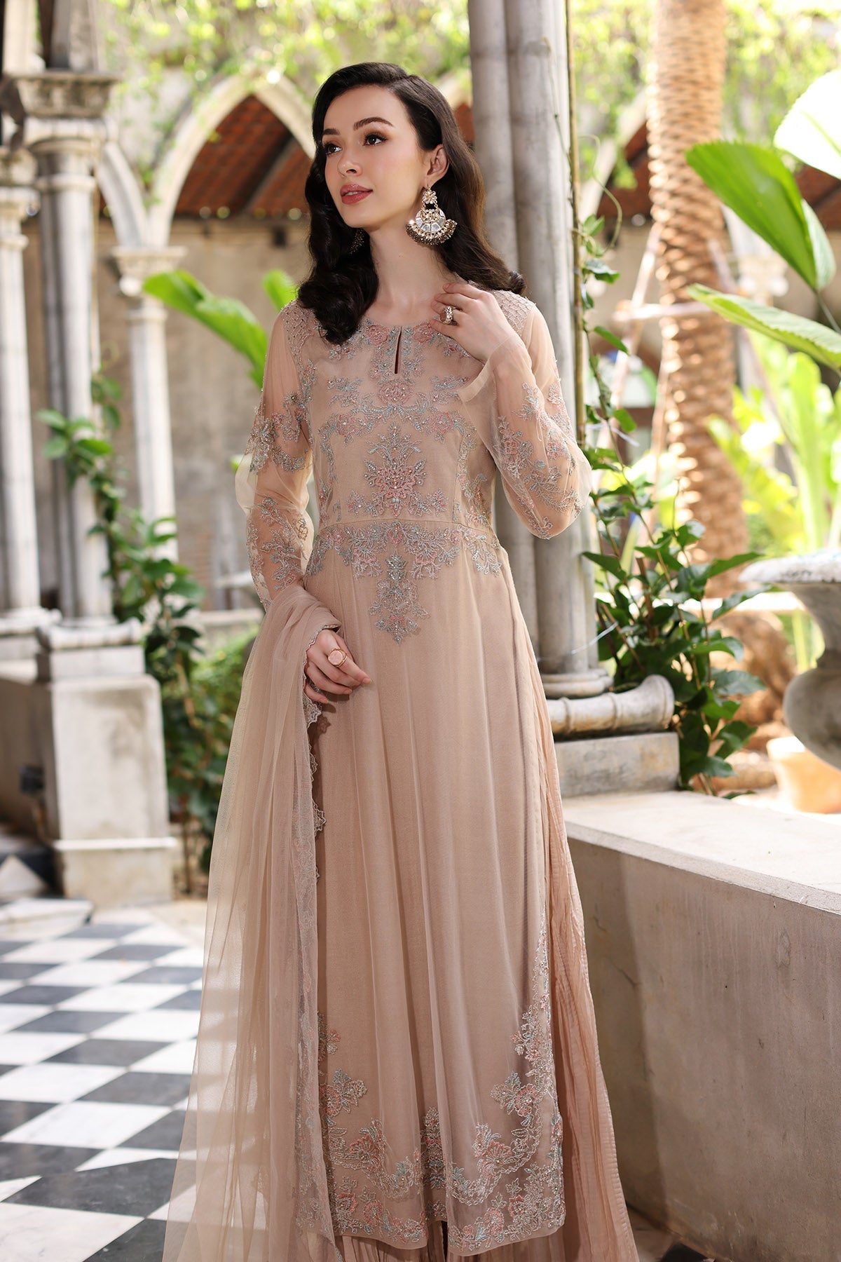 Chinyere | Formal Wedding Exclusive | SEA SHELL K (AA5354)-Brand:Chinyere-Type:Ladies Clothes-Beige-Net-House of Maryam- Buy in UK, USA