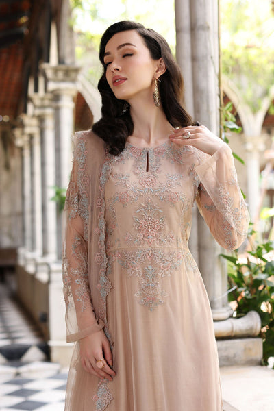 Chinyere | Formal Wedding Exclusive | SEA SHELL K (AA5354)-Brand:Chinyere-Type:Ladies Clothes-Beige-Net-House of Maryam- Buy in UK, USA