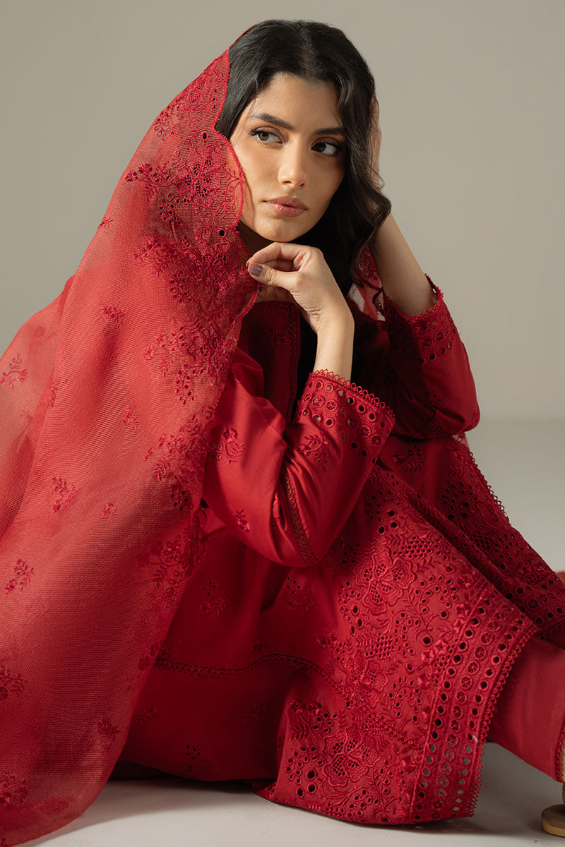 Cross Stitch | Chikankari Lawn 25 | CARMINE GRIS -  Cross Stitch Ladies Clothes - Original Designer Dress - House of Maryam