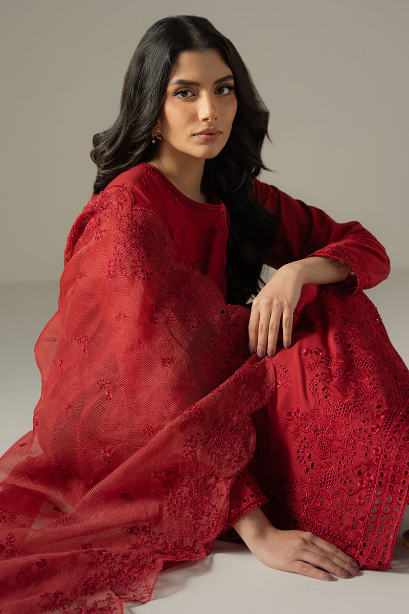 Cross Stitch | Chikankari Lawn 25 | CARMINE GRIS -  Cross Stitch Ladies Clothes - Original Designer Dress - House of Maryam