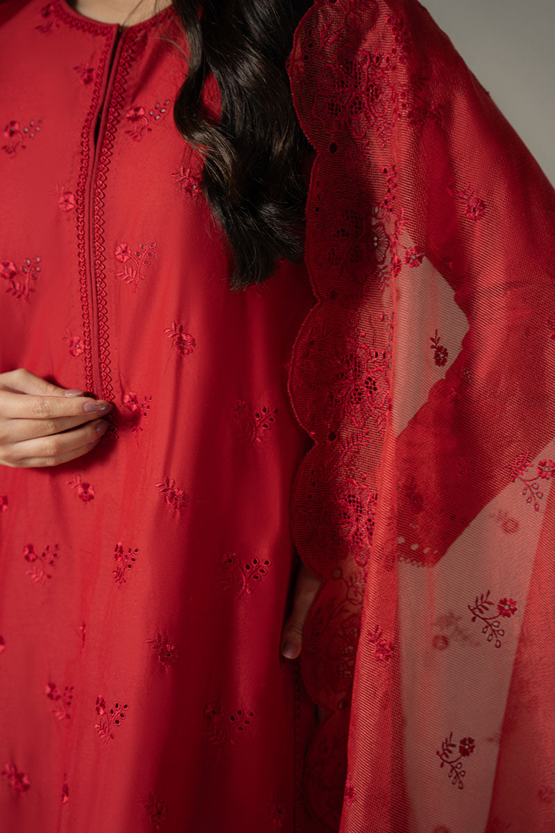 Cross Stitch | Chikankari Lawn 25 | CARMINE GRIS -  Cross Stitch Ladies Clothes - Original Designer Dress - House of Maryam