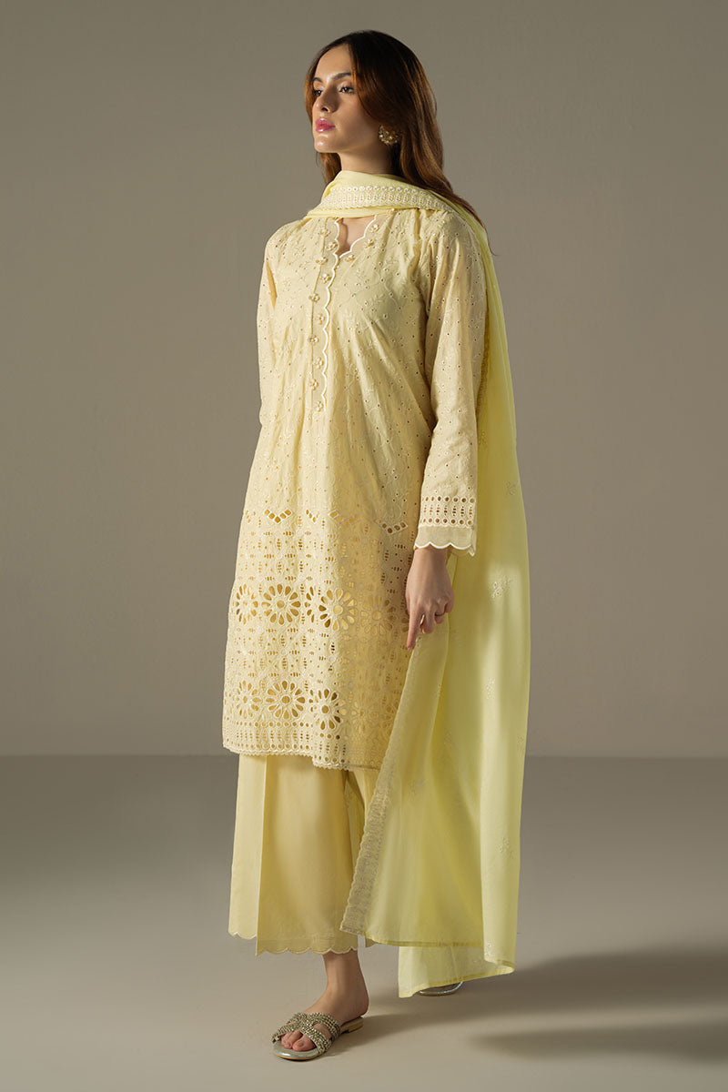 Cross Stitch | Chikankari Lawn 25 | LEMON ZEST -  Cross Stitch Ladies Clothes - Original Designer Dress - House of Maryam