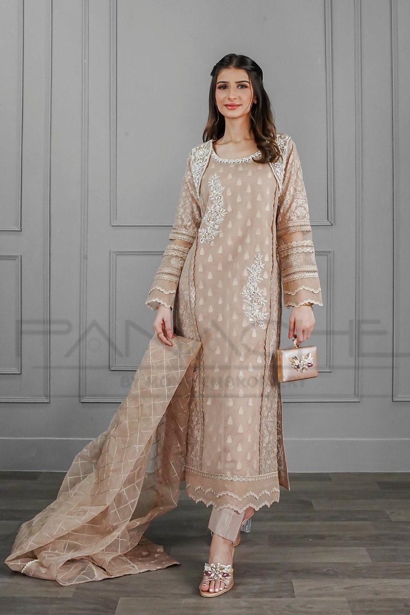 Panache | Pret | Classy Rosette Couture -  Panache By Mona  - Original Designer Dress - House of Maryam