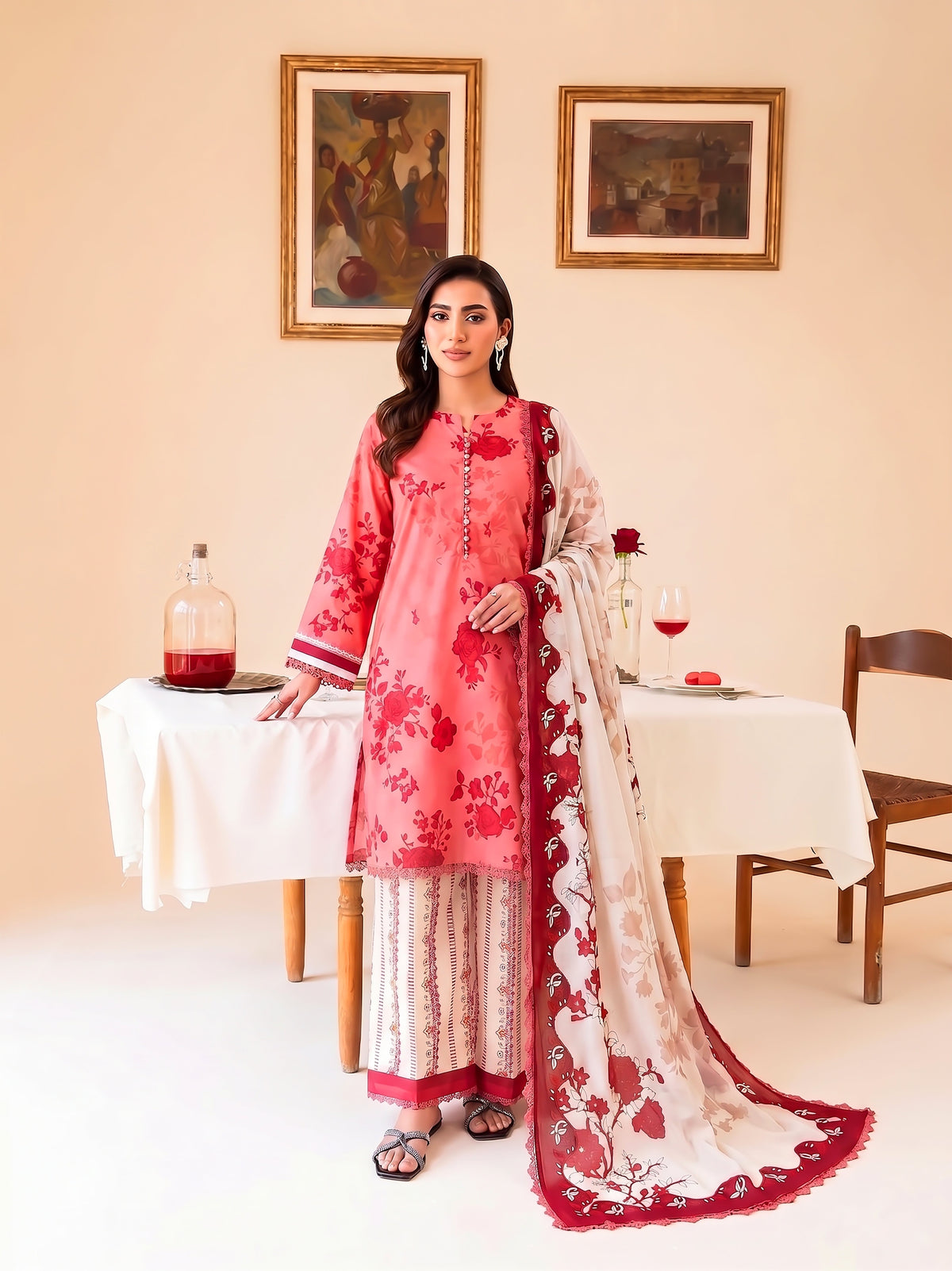 Faiza Faisal | FNF Printed Lawn | CORAL ROSE