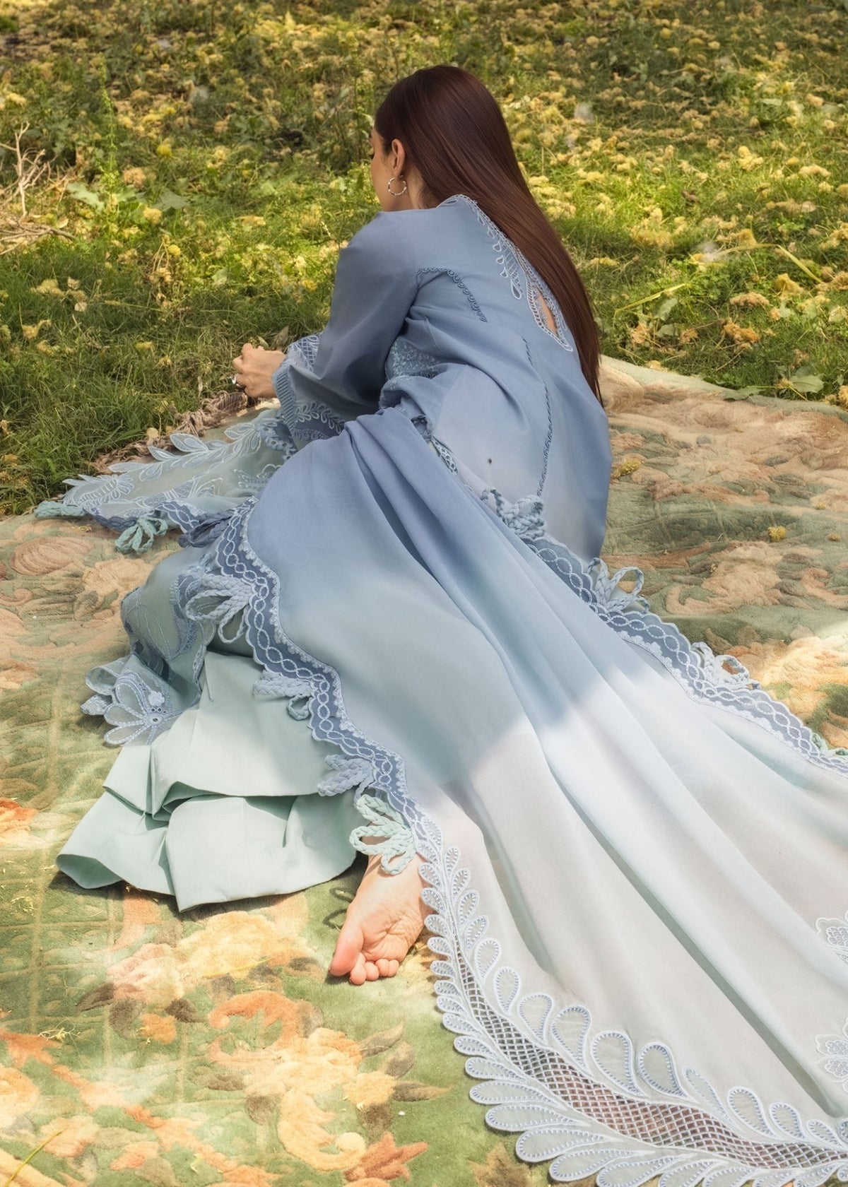 Crimson | Tasawar 25 | ALL THINGS OMBRE - D1 A-Brand:Crimson-Type:Ladies Clothes-Blue Gray-Organza-House of Maryam- Buy in UK, USA