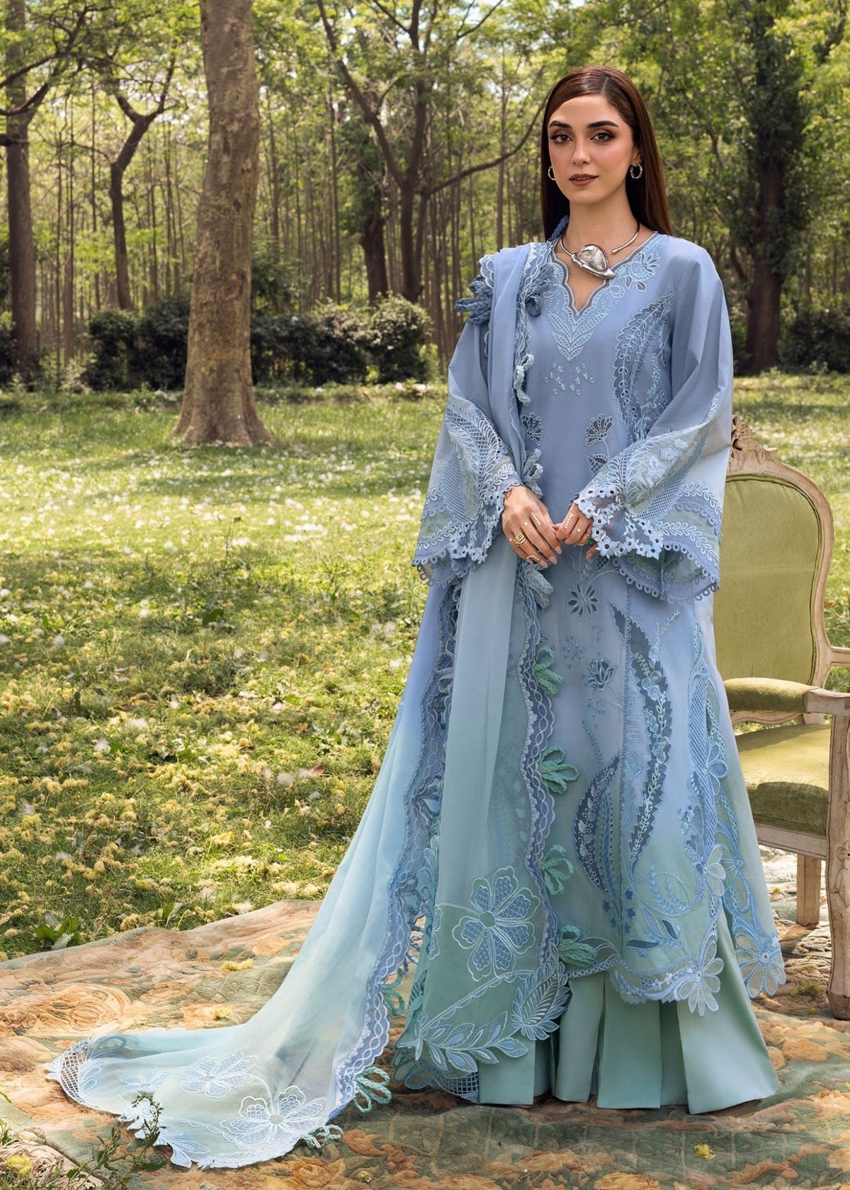 Crimson | Tasawar 25 | ALL THINGS OMBRE - D1 A-Brand:Crimson-Type:Ladies Clothes-Blue Gray-Organza-House of Maryam- Buy in UK, USA
