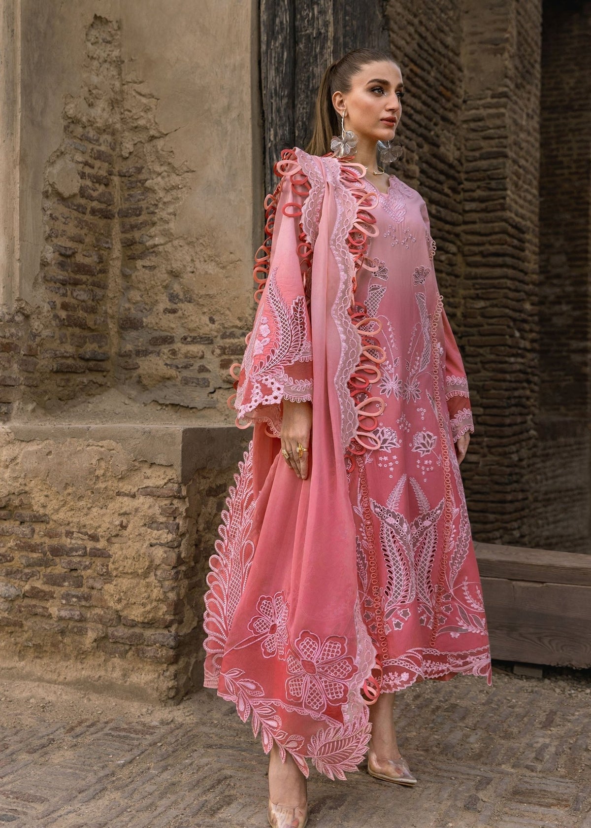 Crimson | Tasawar 25 | ALL THINGS OMBRE - D1B-Brand:Crimson-Type:Ladies Clothes-Pink-Organza-House of Maryam- Buy in UK, USA