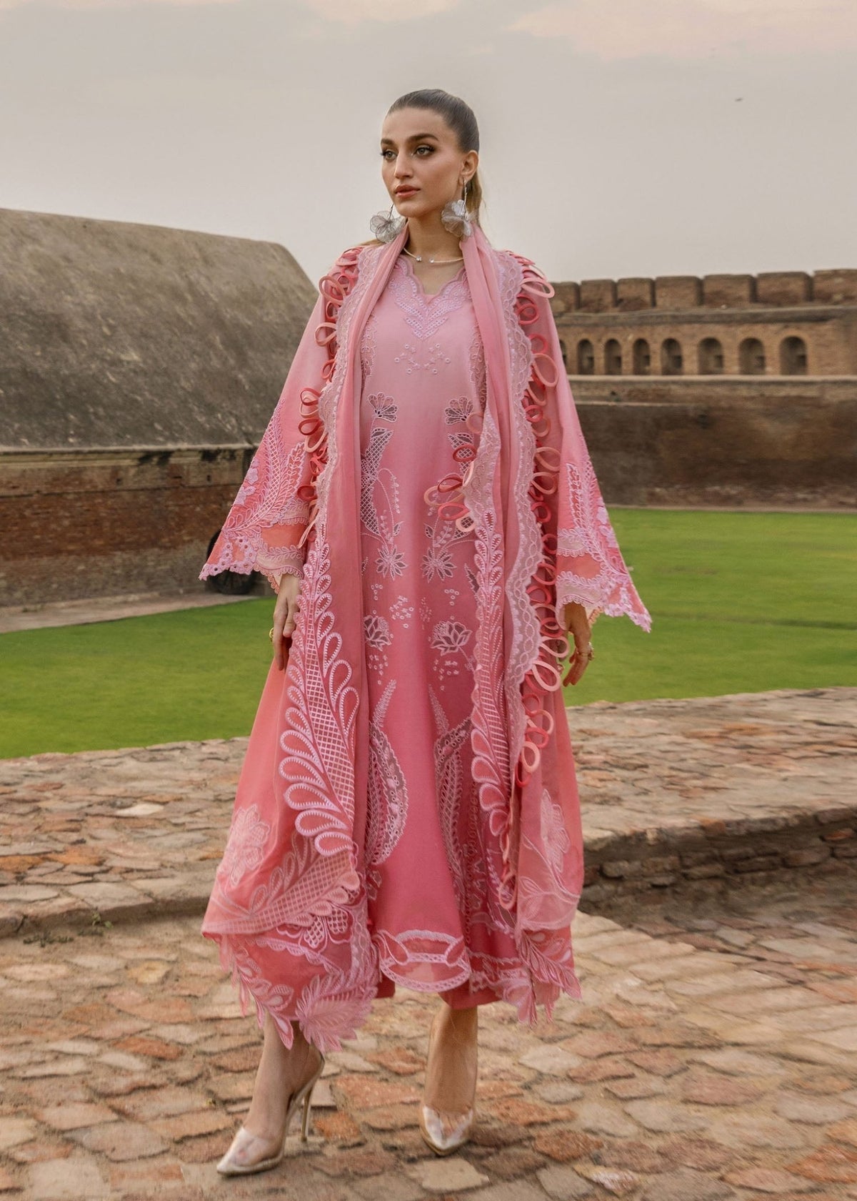 Crimson | Tasawar 25 | ALL THINGS OMBRE - D1B-Brand:Crimson-Type:Ladies Clothes-Pink-Organza-House of Maryam- Buy in UK, USA