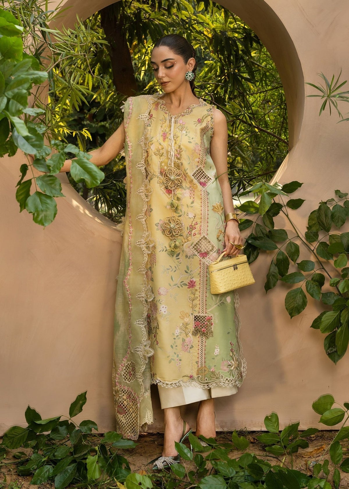 Crimson | Tasawar 25 | BONJOUR AND BLOOM - D4A-Brand:Crimson-Type:Ladies Clothes-Lemon Yellow-Organza-House of Maryam- Buy in UK, USA